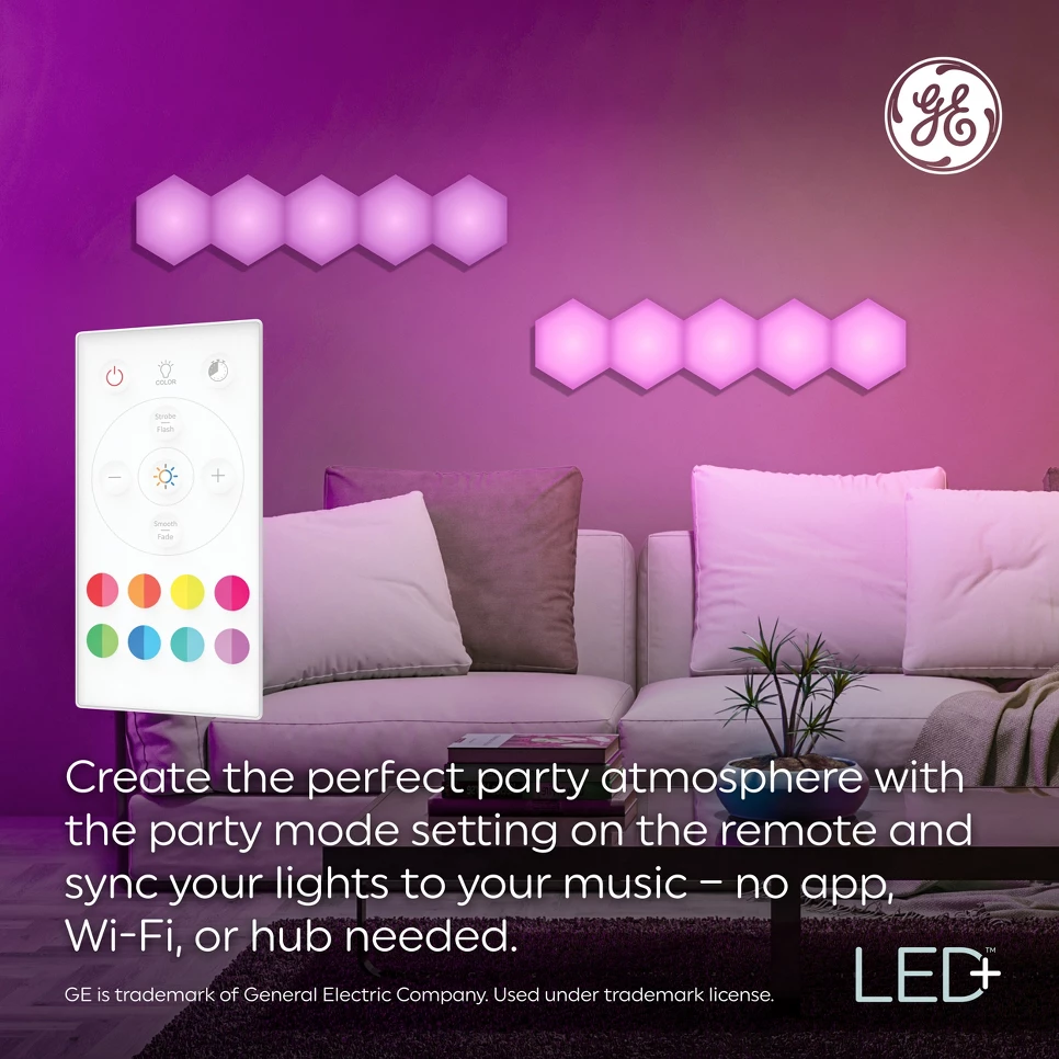 GE 6pk LED Color Changing Tile Panel Lights