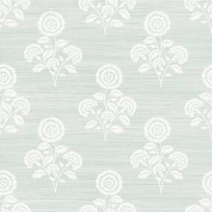 Brewster Flourish Block Print Whisper Blue Faux Grasscloth Peel and Stick 1pc Wallpaper