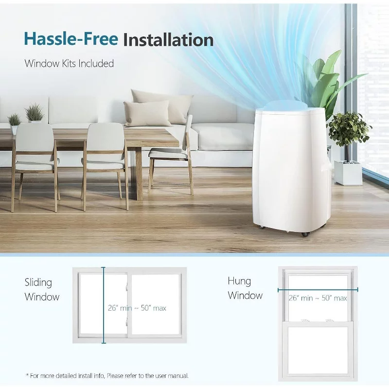 14,000 BTU Portable AC with Remote! Cools Rooms up to 700 Sq.Ft. 3 in 1 Function, Digital Display, 24H Timer, Installation Kit