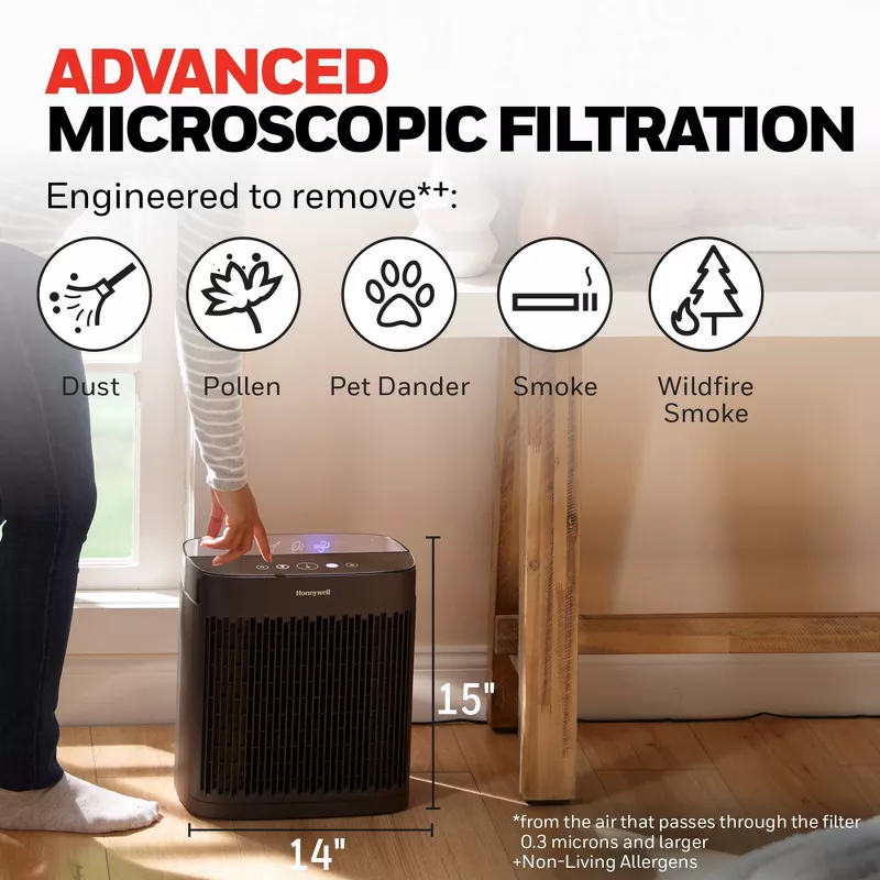 Honeywell Insight HEPA Air Purifier HPA5100B Black: Quiet Operation, 4 Settings, 800-1000 sq. ft. Coverage, 12-Month Filter Life