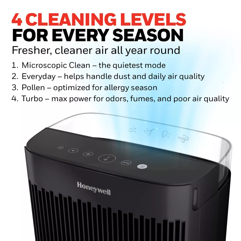 Honeywell Insight HEPA Air Purifier HPA5100B Black: Quiet Operation, 4 Settings, 800-1000 sq. ft. Coverage, 12-Month Filter Life