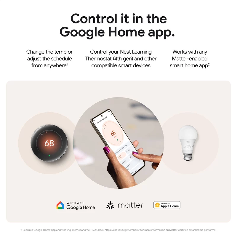 Google Nest Learning Thermostat (4th Gen) with Nest Temperature Sensor (2nd Gen) - Silver: Wi-Fi, Energy Star Certified