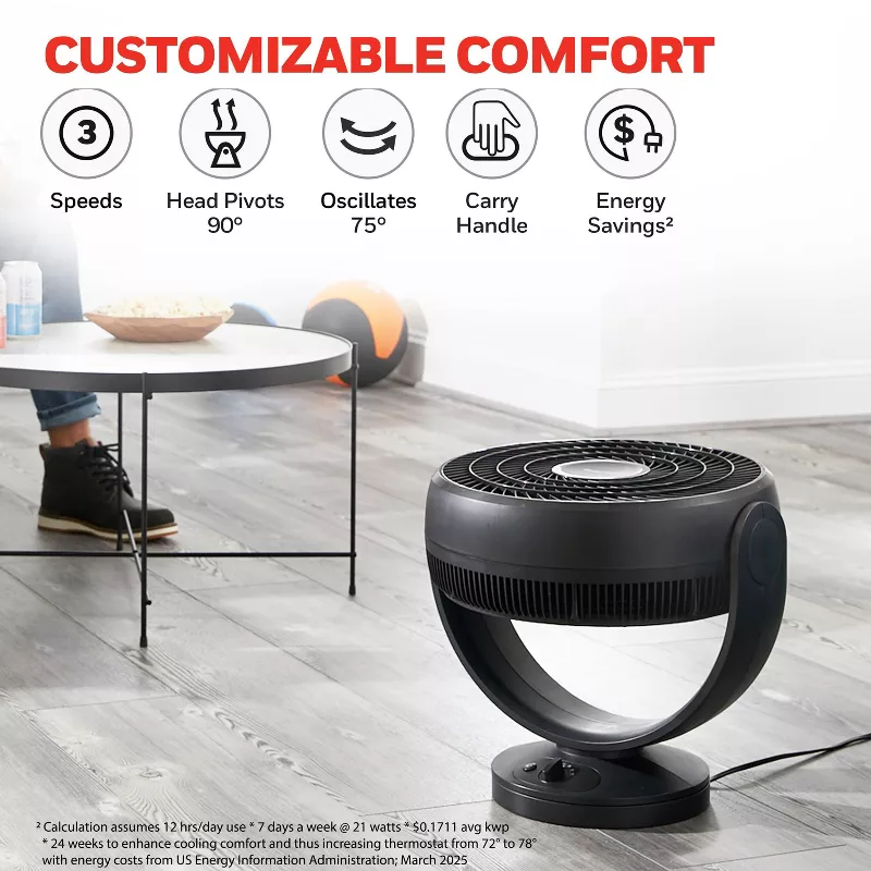 Honeywell HF710 Turbo Force Oscillating Floor Fan Black: Portable Electric Fan for Rooms, Adjustable Tilt, 3 Speeds