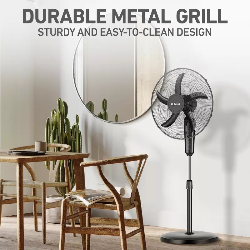 Holmes 18" Digital Oscillating 3 Speed Stand Fan with Remote Control Black
