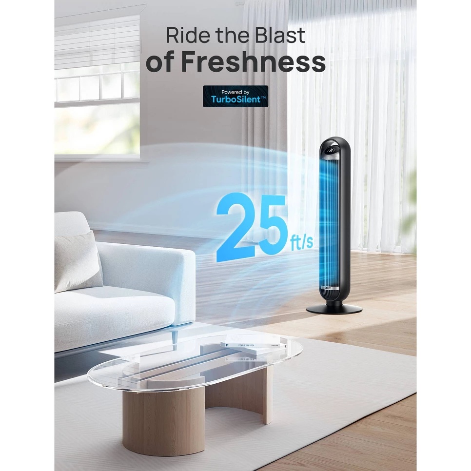 DREO Nomad 36" Quiet Bladeless Oscillating Tower Fan Black/Silver