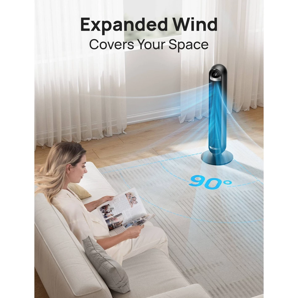DREO Nomad 36" Quiet Bladeless Oscillating Tower Fan Black/Silver