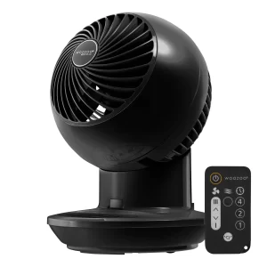 Woozoo Oscillating Air Circulator Fan with Remote Black: Adjustable Height, Tilt Head, 3 Speeds, Indoor/Outdoor Use